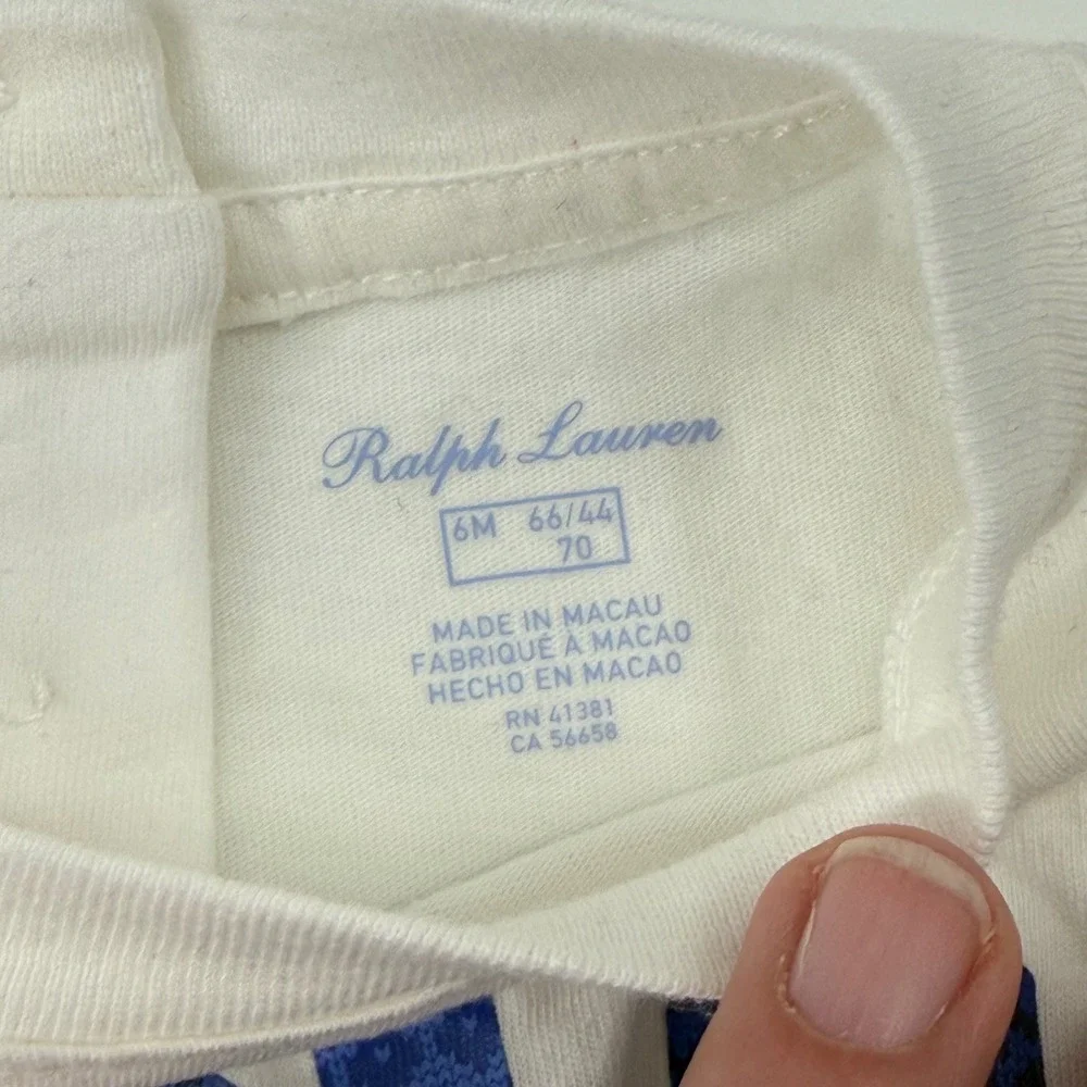 Ralph Lauren Baby Girls White Peplum Long Sleeve Polo Graphic Top 6M